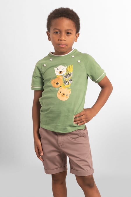 Boys Brown Decorative Tape Waistband Shorts(3yrs-9yrs)