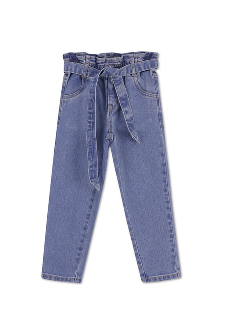 Girls Blue Denim Belt Waist Paperbag Jeans (3/4yrs-8/9yrs)
