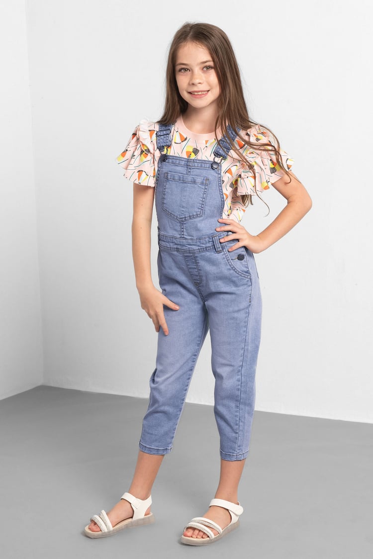 Girls 5 Pockets Denim Dungarees(2/3yrs-8/9yrs)