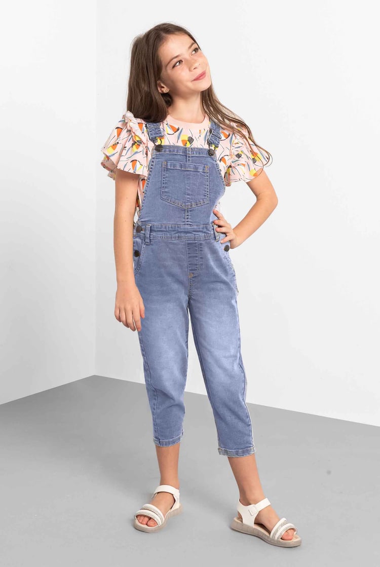 Girls 5 Pockets Denim Dungarees(2/3yrs-8/9yrs)