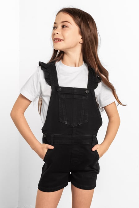 Girls Denim Ruffle Sleeve Short Dungarees(2/3yrs-8/9yrs)