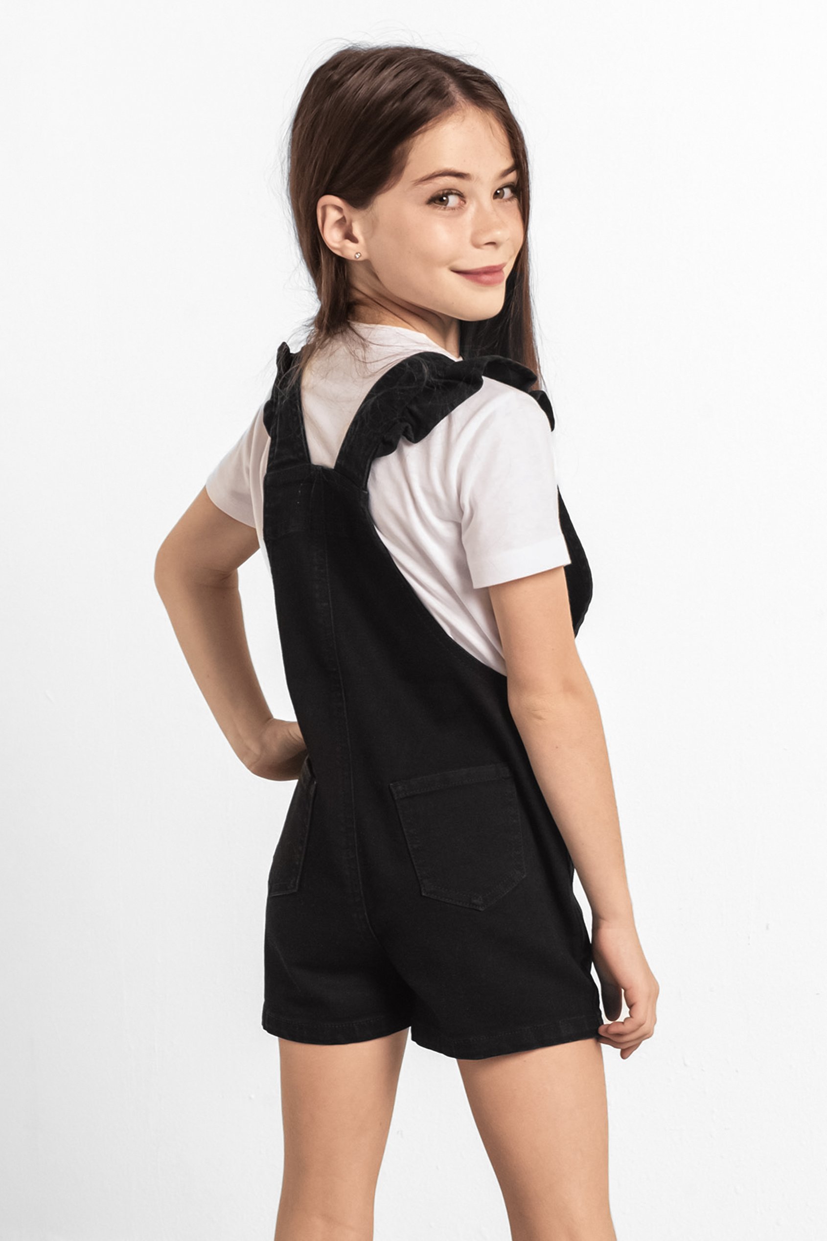 Girls Denim Ruffle Sleeve Short Dungarees(2/3yrs-8/9yrs)