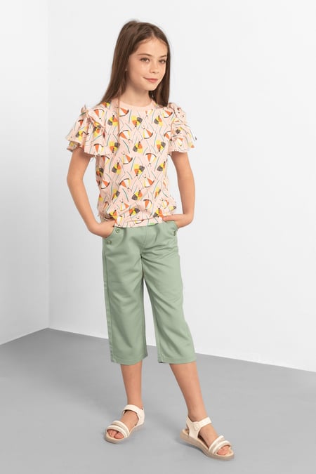 Girls Green Trouser With Button Details(2/3yrs-8/9yrs)