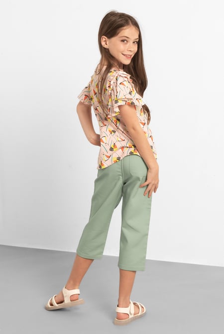 Girls Green Trouser With Button Details(2/3yrs-8/9yrs)