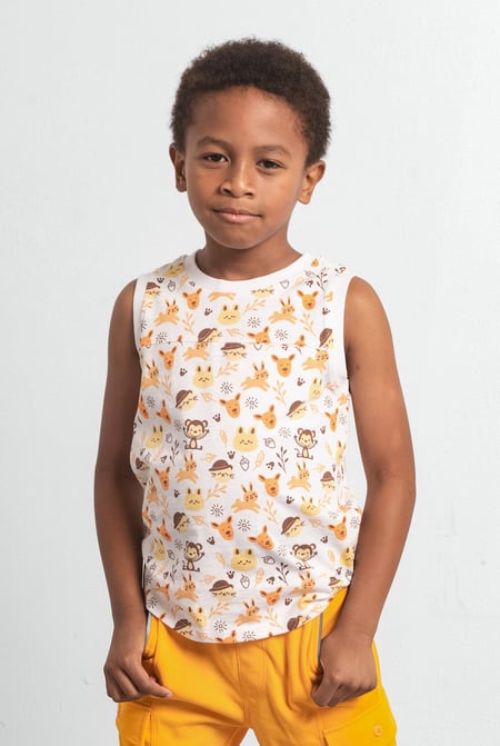 Boys White Fun Jungle Printed Vest (3 yrs-9 yrs)