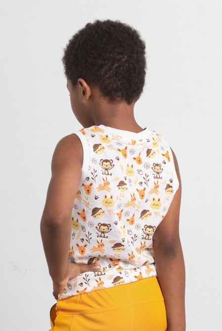 Boys White Fun Jungle Printed Vest (3 yrs-9 yrs)