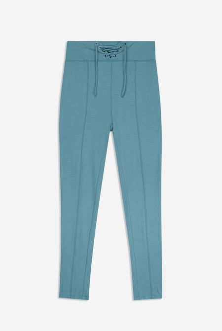 Blue Super Soft Leggings With Waist Drawstring Details