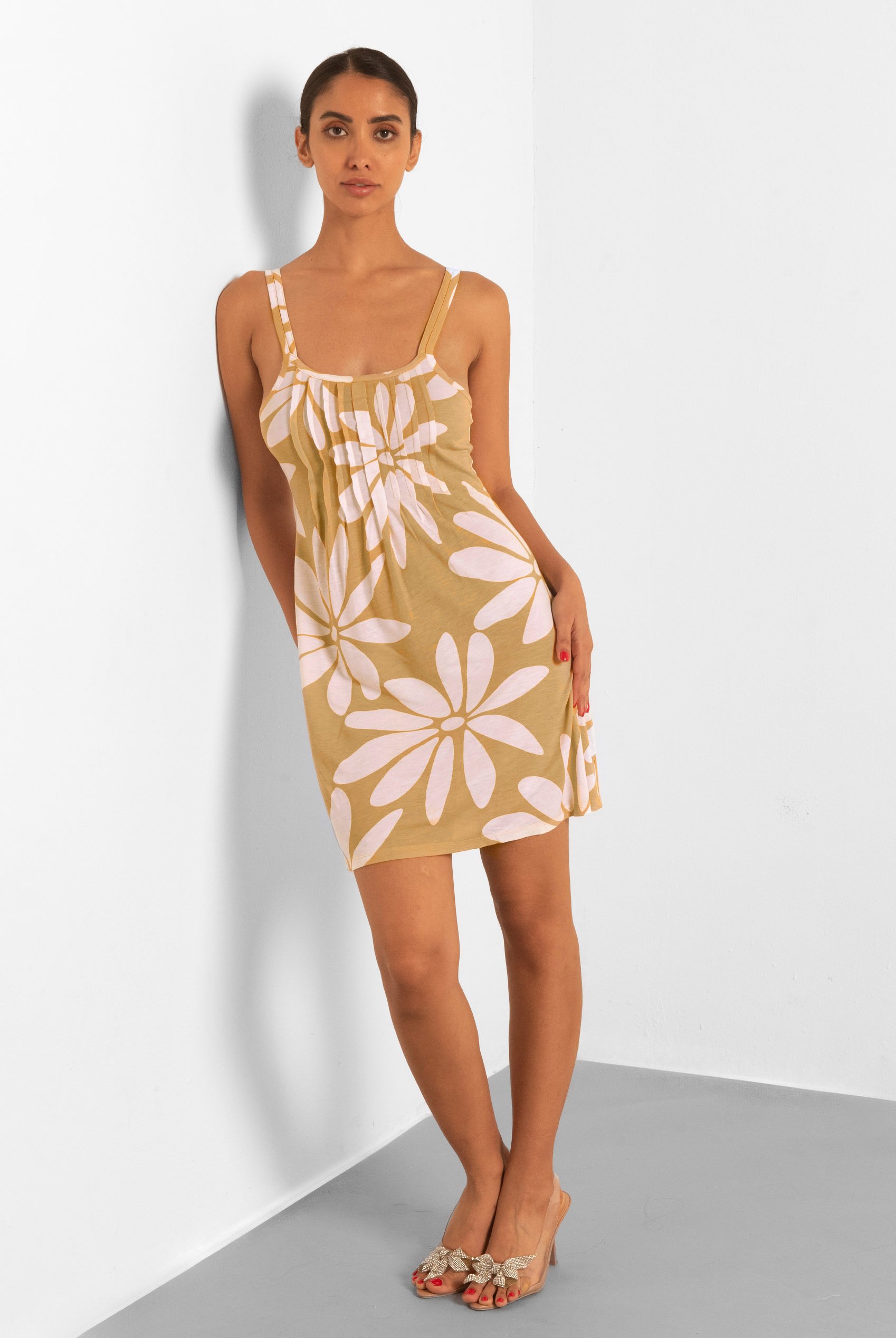Pleated Details Double Strap Cami Dress