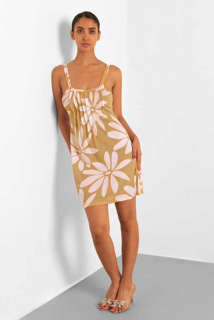 Pleated Details Double Strap Cami Dress