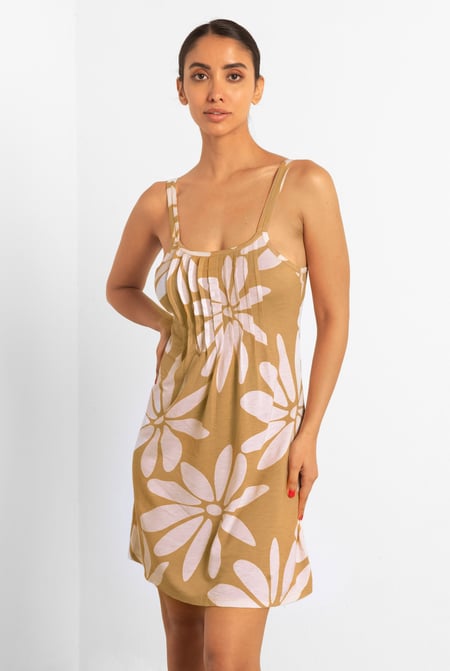 Yellow Pleated Details Double Strap Cami Dress