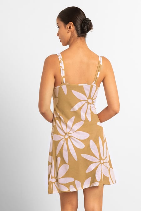 Yellow Pleated Details Double Strap Cami Dress