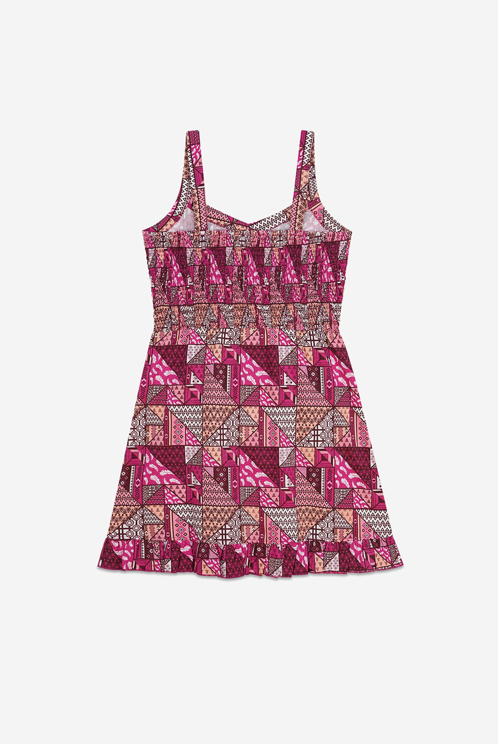 Frill Hem Smocked Back Printed Mini Dress
