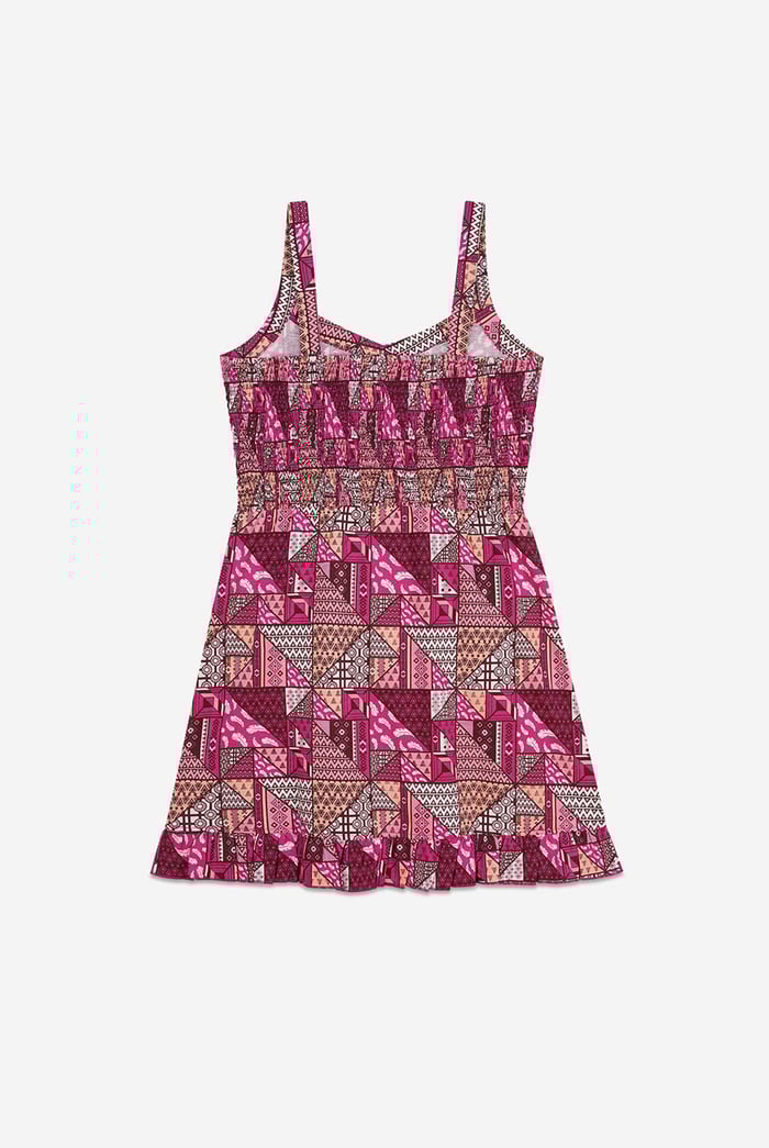 Frill Hem Smocked Back Printed Mini Dress
