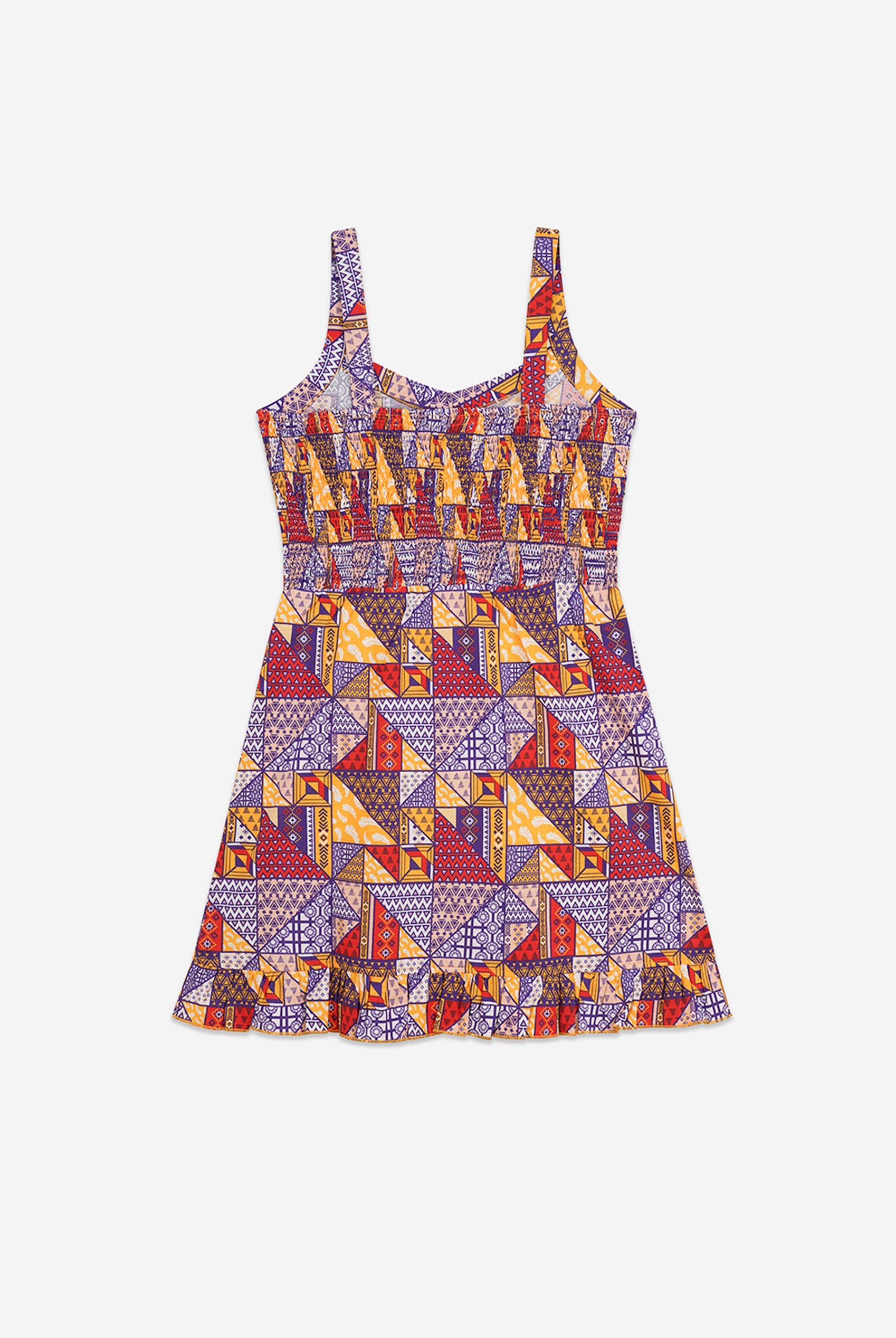 Frill Hem Smocked Back Printed Mini Dress