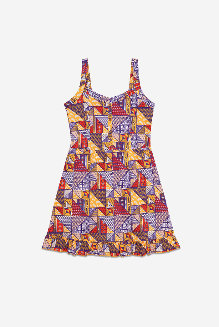Frill Hem Smocked Back Printed Mini Dress