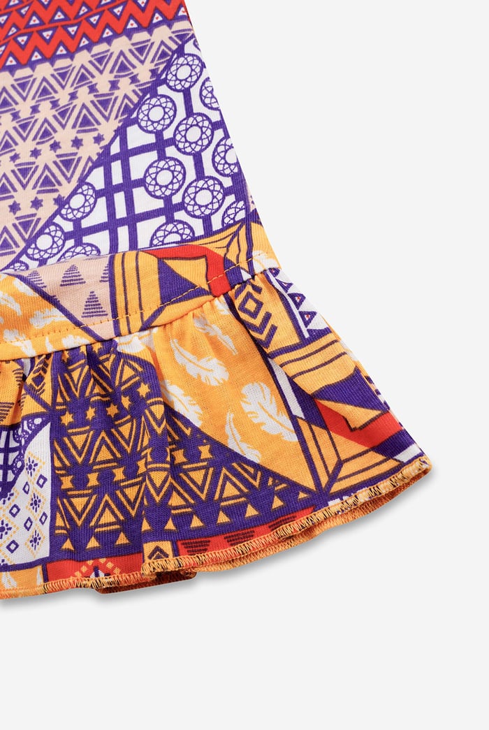 Frill Hem Smocked Back Printed Mini Dress
