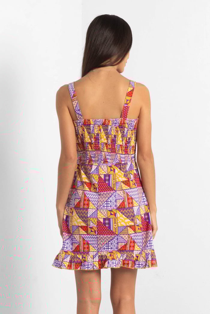 Frill Hem Smocked Back Printed Mini Dress