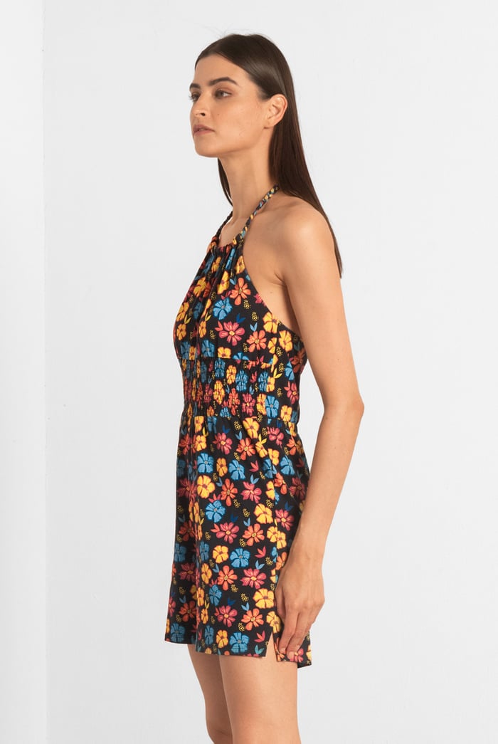 Smocked Waist Floral Printed Playsuit