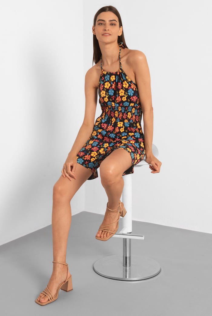 Smocked Waist Floral Printed Playsuit