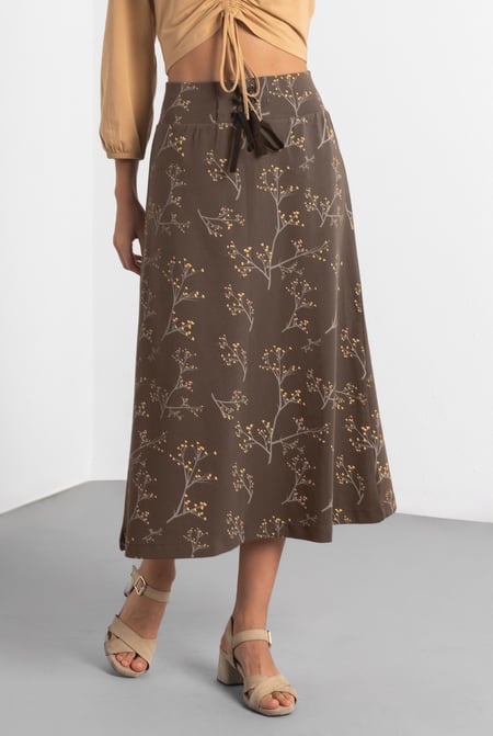 Women Brown High Waist Lace Up A-Line Midi Skirt