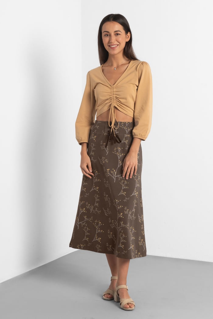 Women High Waist Lace Up A-Line Midi Skirt