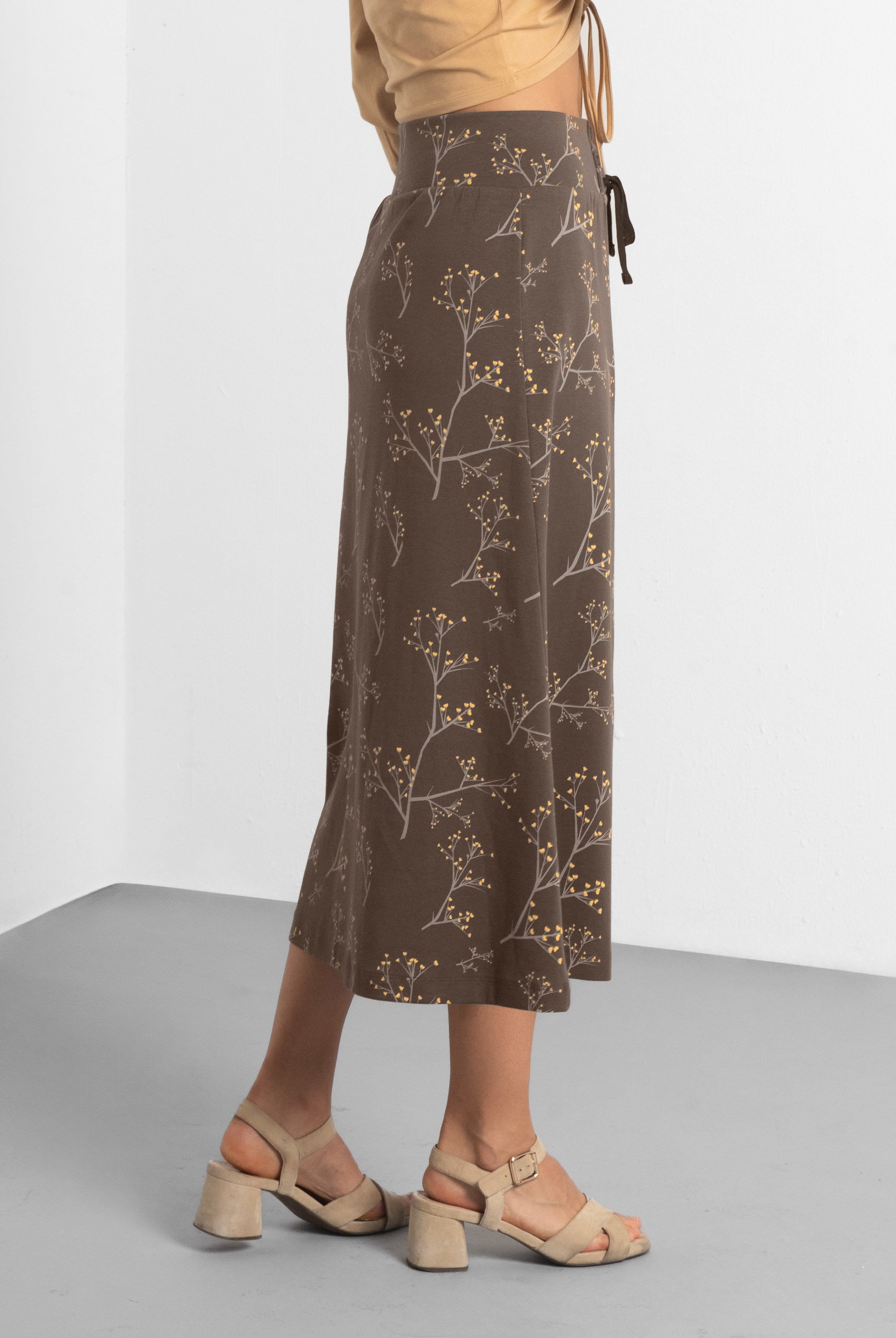 Women High Waist Lace Up A-Line Midi Skirt
