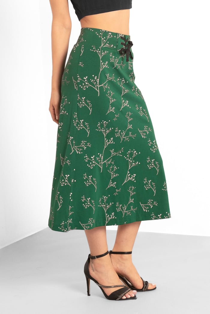 Women High Waist Lace Up A-Line Midi Skirt