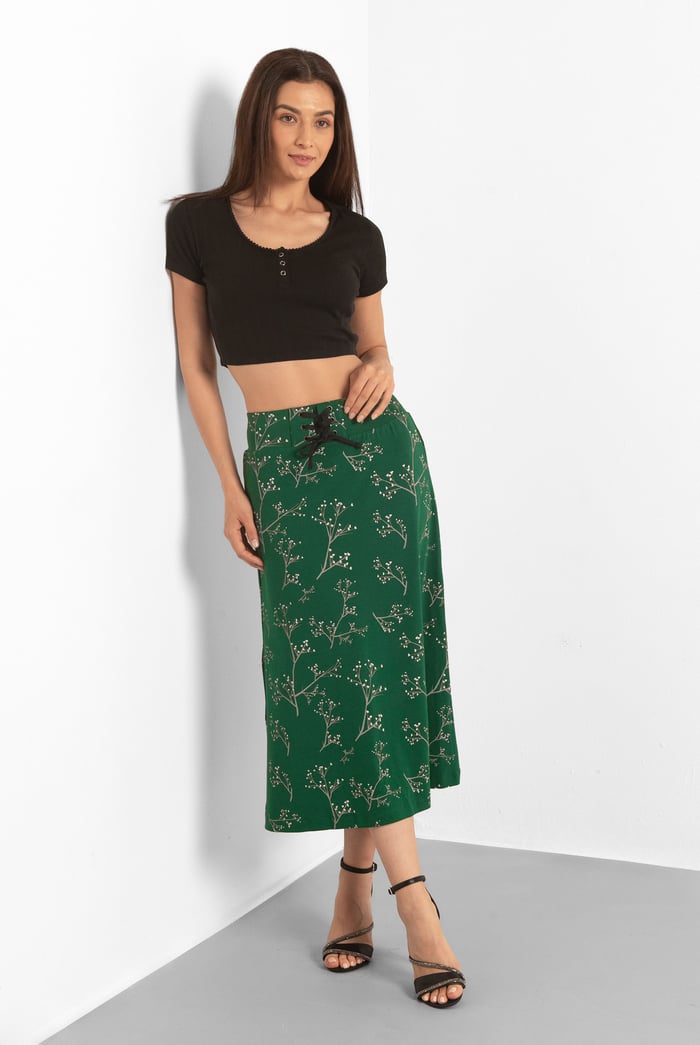 Women High Waist Lace Up A-Line Midi Skirt