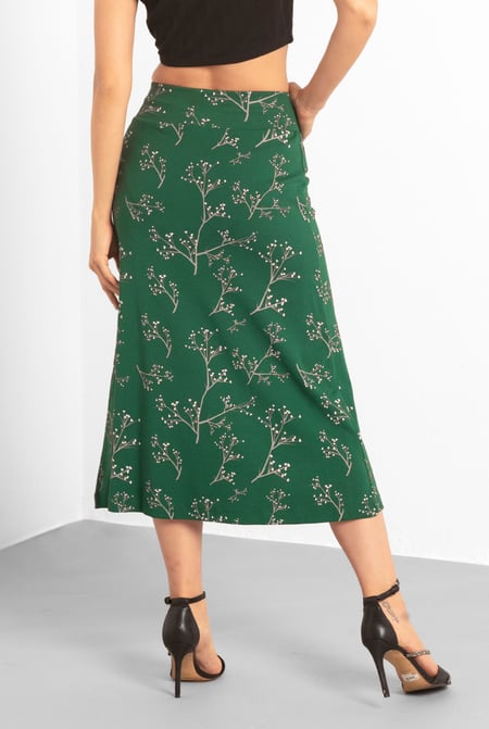 Women Green High Waist Lace Up A-Line Midi Skirt