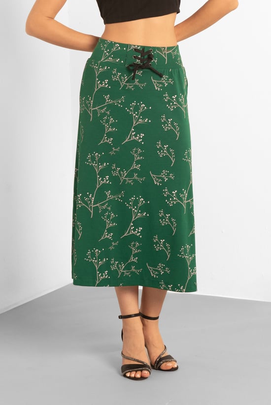 Women High Waist Lace Up A-Line Midi Skirt