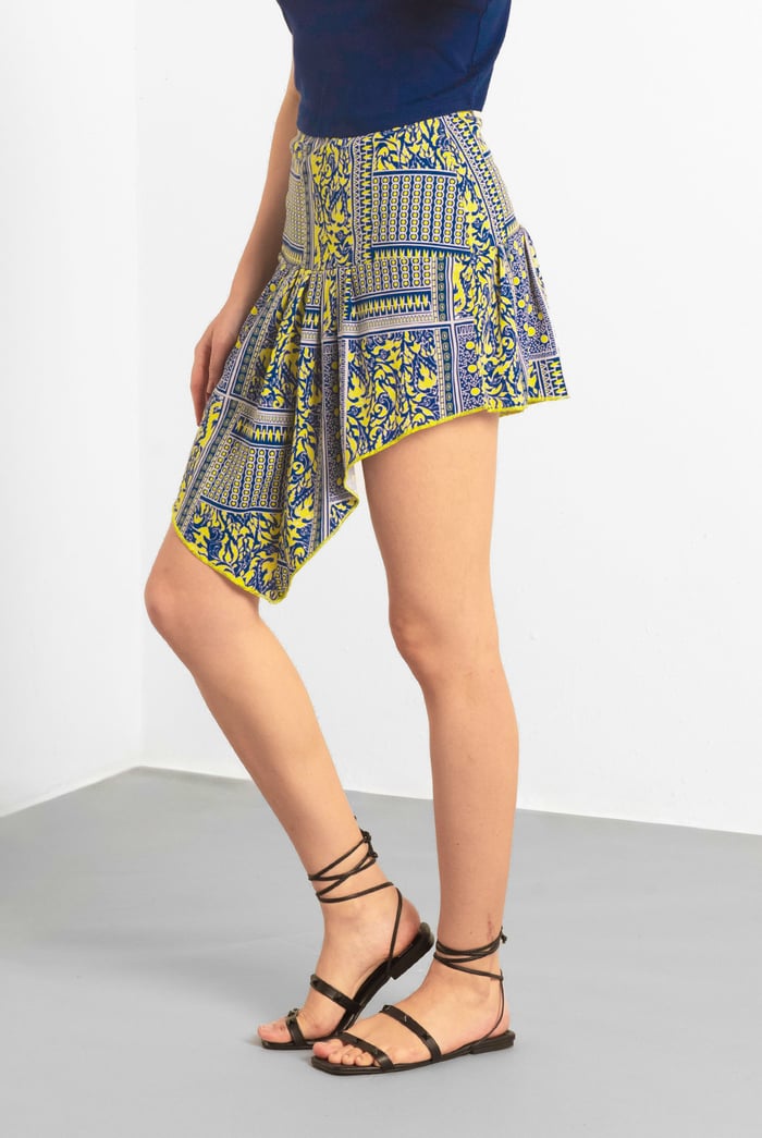 Asymmetric Printed Jersey Mini Skirt