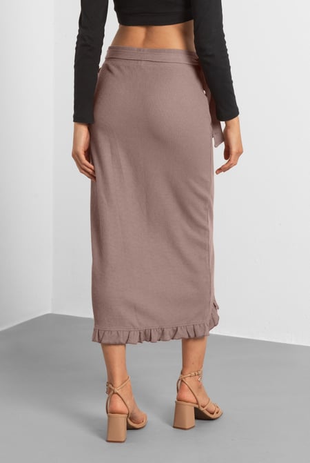 Brown Tie Waist Wrap Maxi Skirt