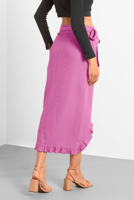 Pink Tie Waist Wrap Maxi Skirt