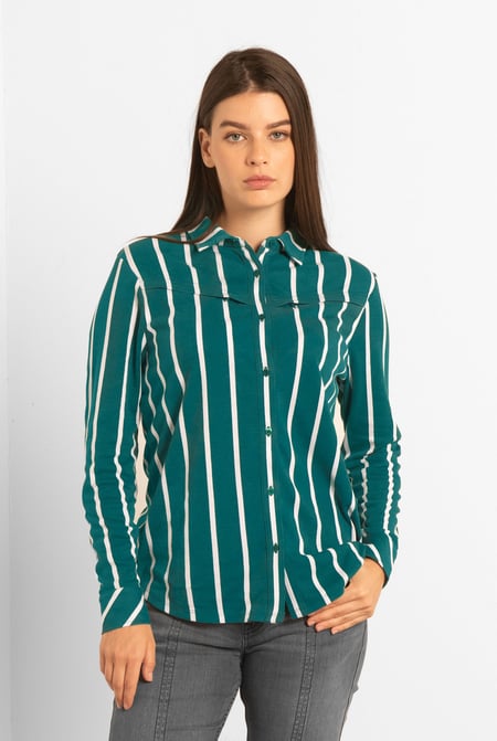 Green Long Sleeve Striped Smart Shirt