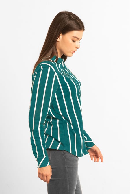 Green Long Sleeve Striped Smart Shirt