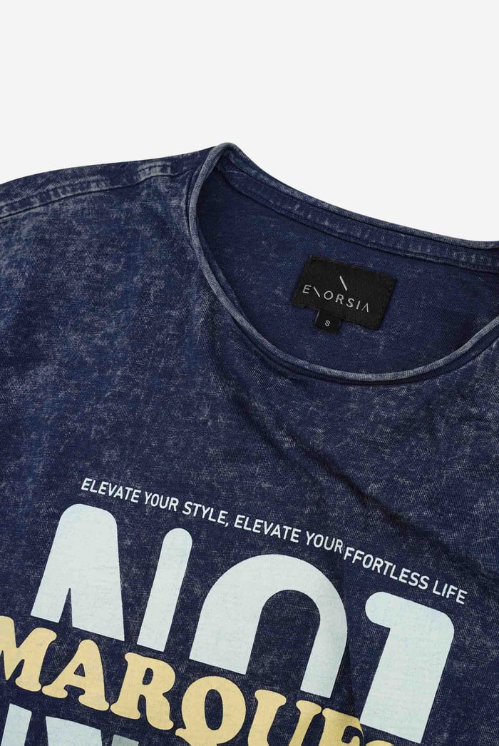 Indigo Washed Mens T- Shirt With Graphic
