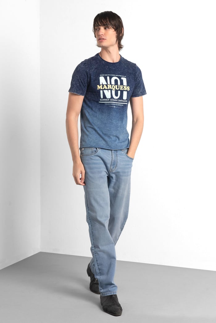 Indigo Washed Mens T- Shirt With Graphic