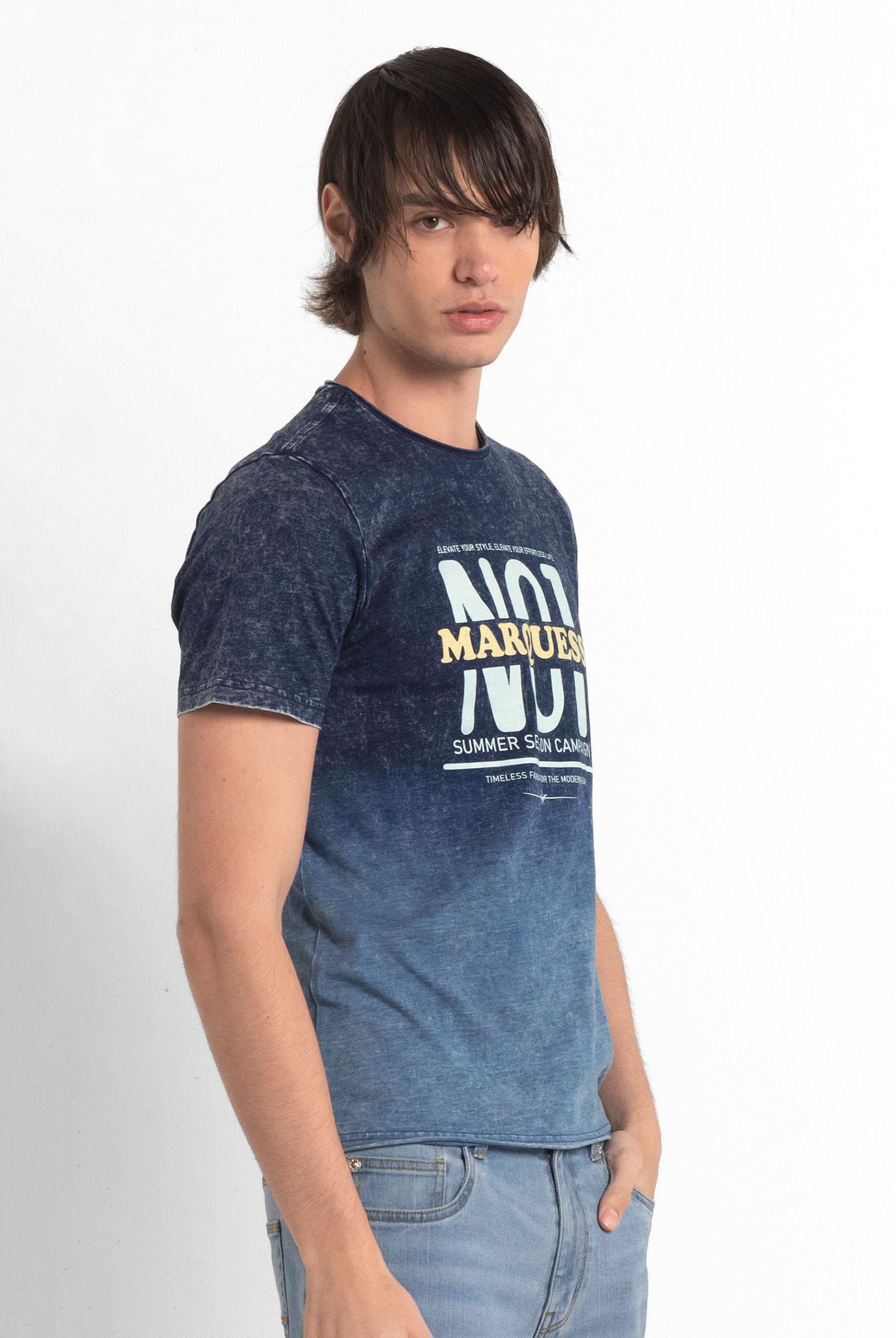 Indigo Washed Mens T- Shirt With Graphic