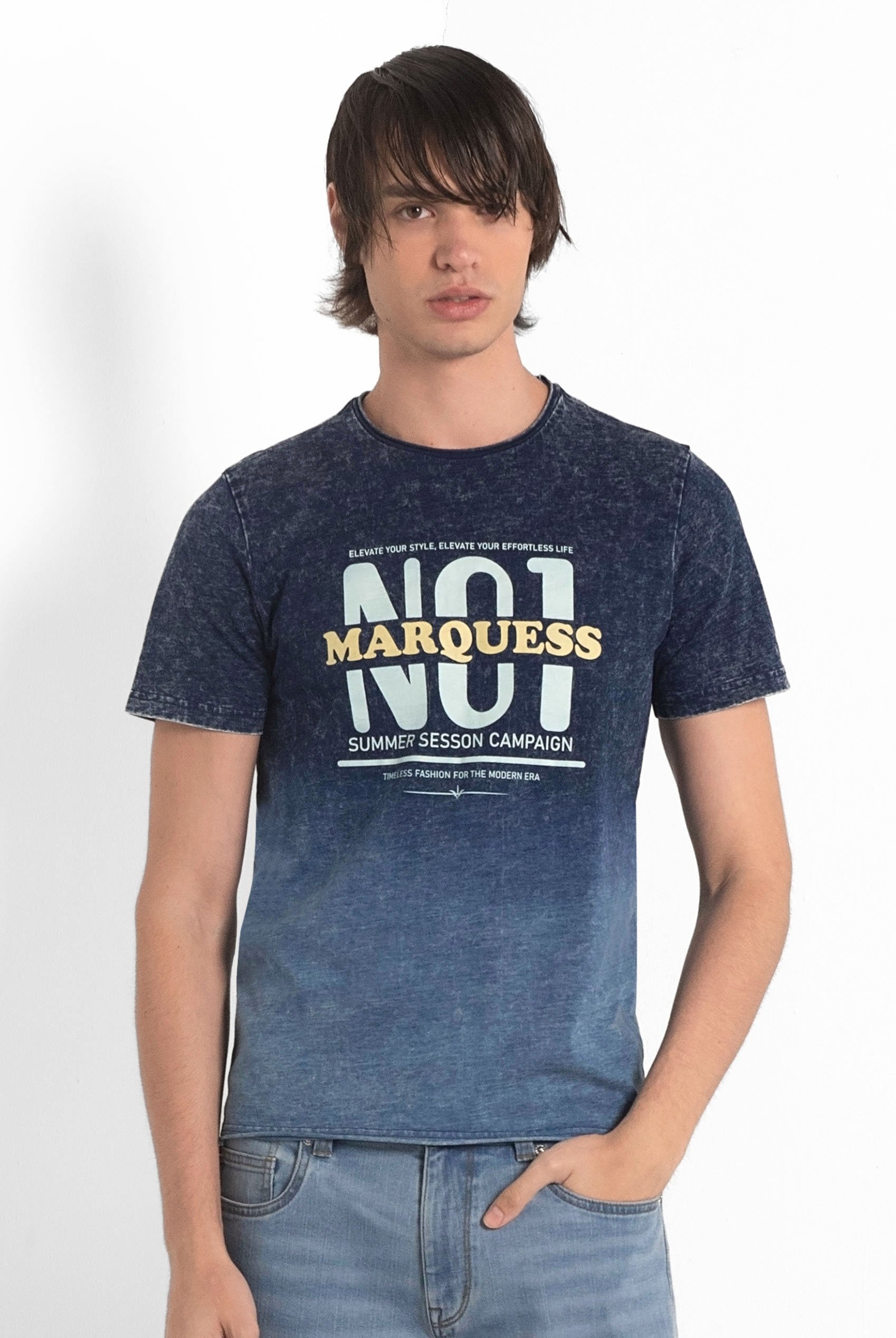 Indigo Washed Mens T- Shirt With Graphic