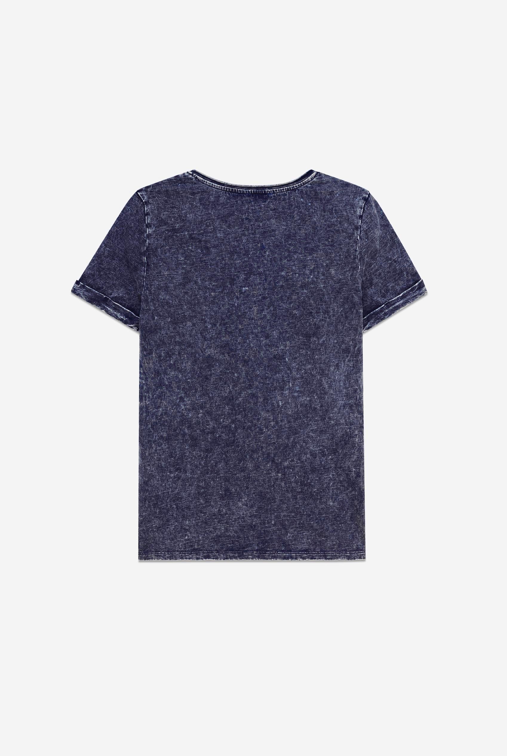 Indigo Washed Embroidered V-Neck T-shirt