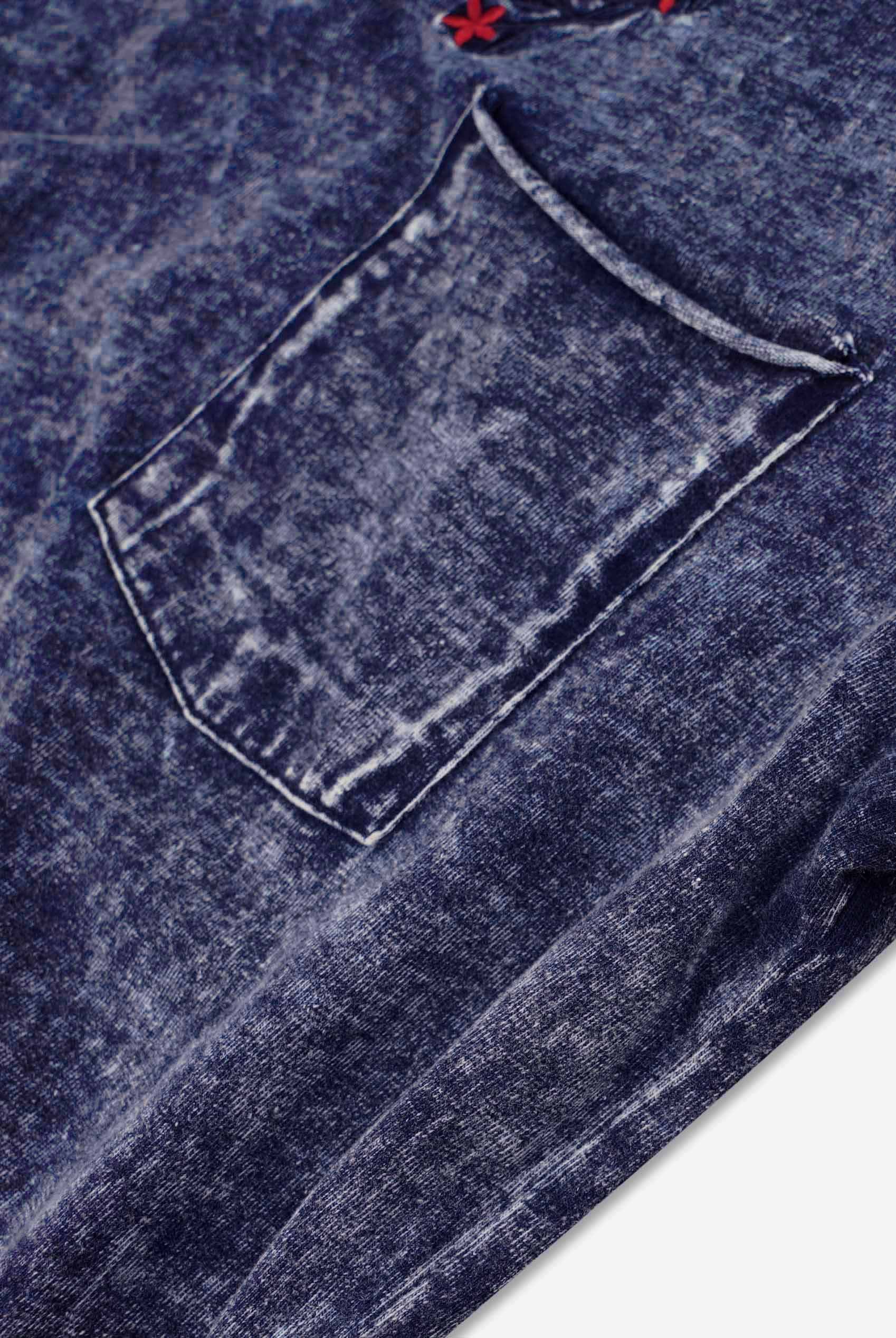 Indigo Washed Embroidered V-Neck T-shirt