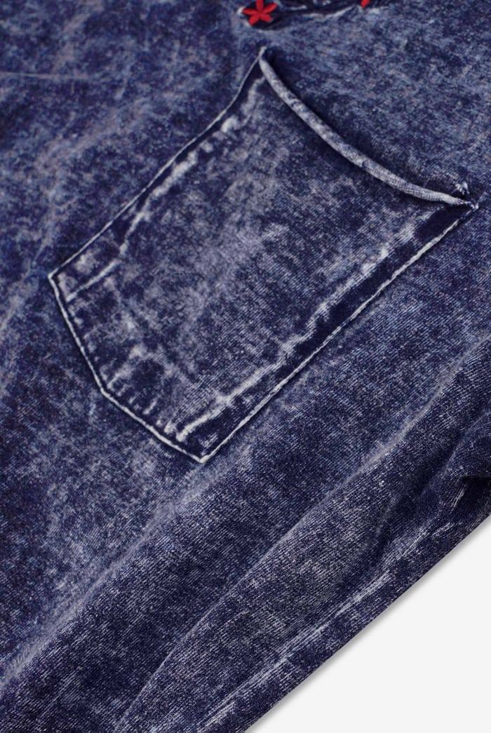 Indigo Washed Embroidered V-Neck T-shirt