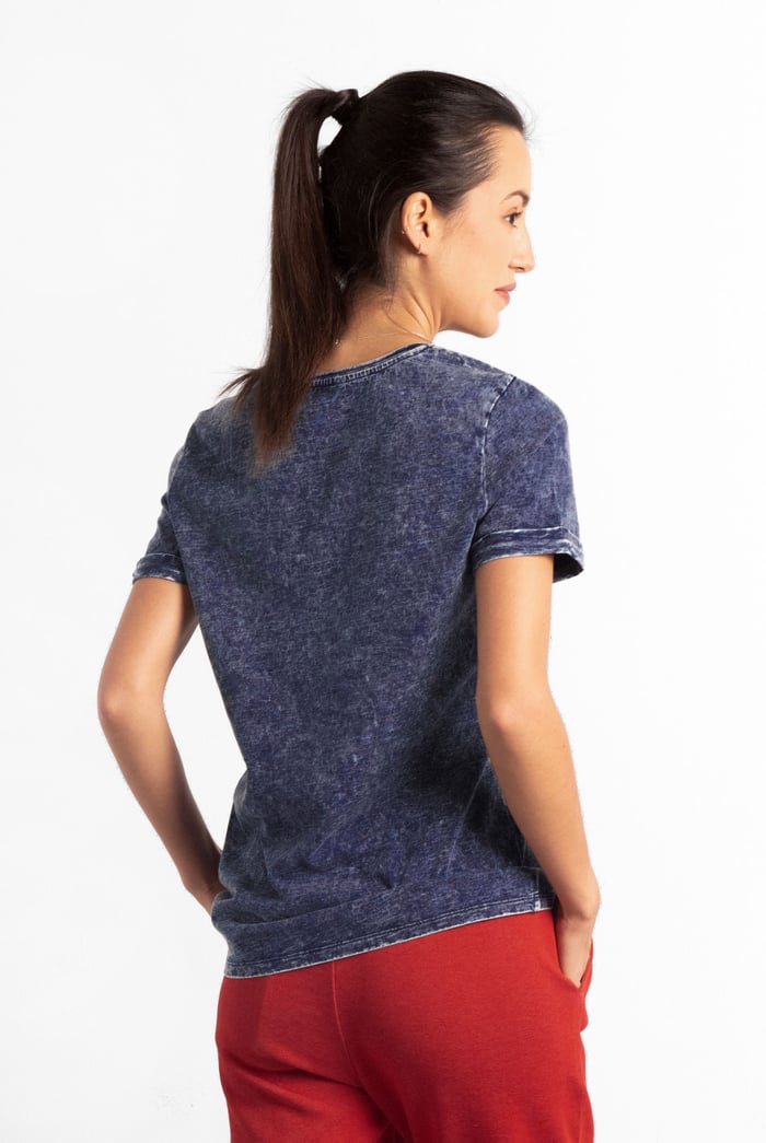 Indigo Washed Embroidered V-Neck T-shirt