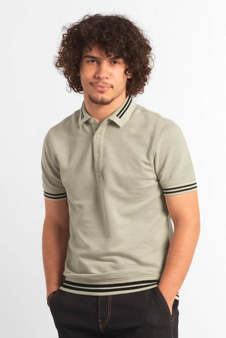 Cream Design Pique Polo With Rib Detailing