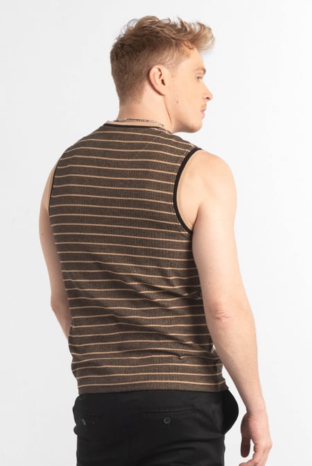 Brown Stripe Design Rib Tank Top