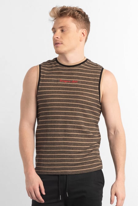 Brown Stripe Design Rib Tank Top