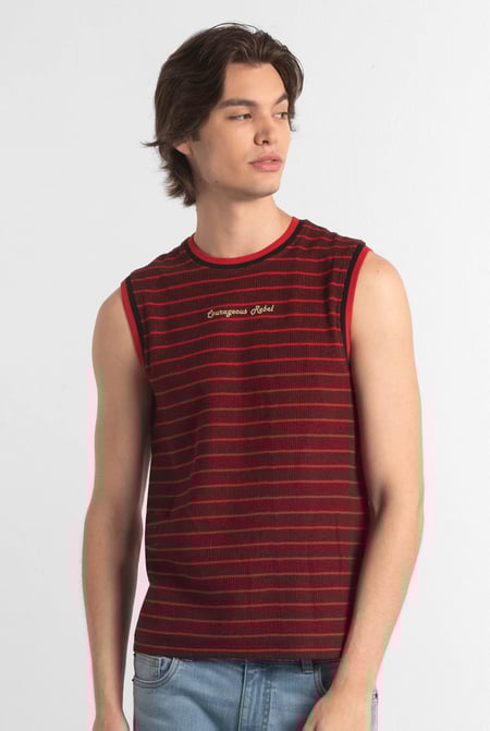 Brown Stripe Design Rib Tank Top