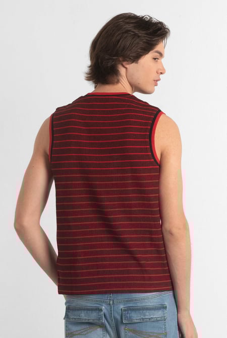 Red Stripe Design Rib Tank Top