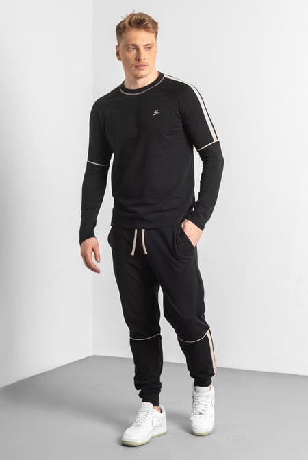 Beige Stretch Jersey Long Sleeve Tee And Jogger Set