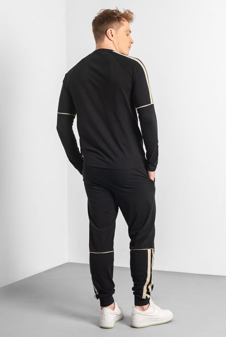 Black Stretch Jersey Long Sleeve Tee And Jogger Set